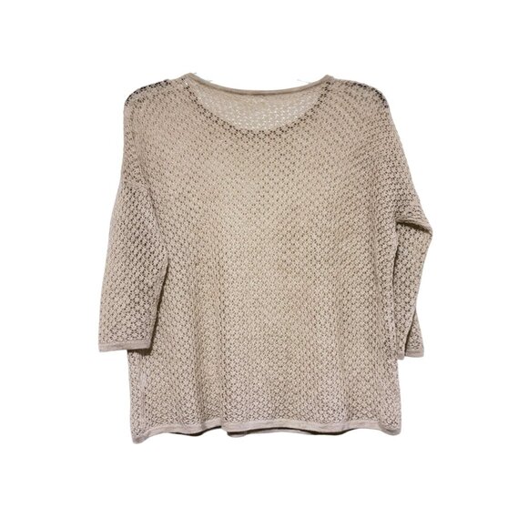 Garnet Hill Cashmere Top S Open Knit Oversizes Fisherman Neutral Minimalist - Picture 3 of 6